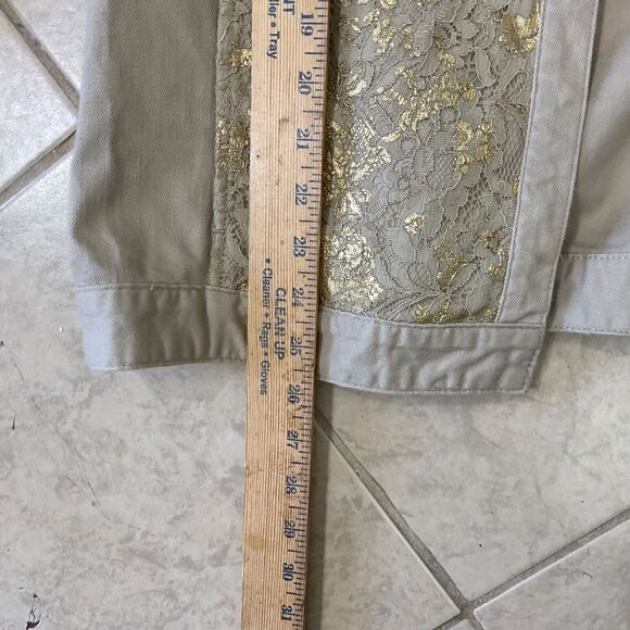 Chico's Platinum Jacket Taupe Gold Lace Overlay Open Front Size 3 ( X- Large ) - Picture 7 of 11